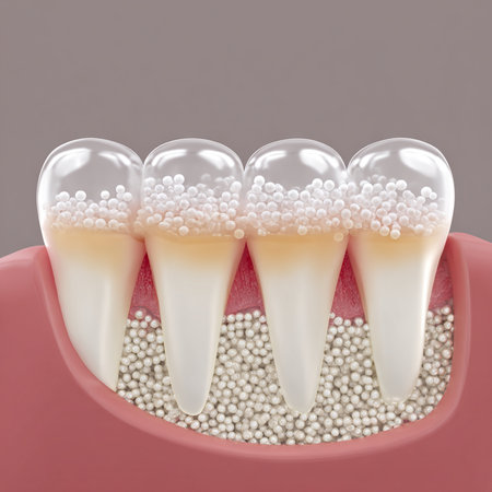 3d render of teeth with gums and gum isolated over gray backgroundの素材
