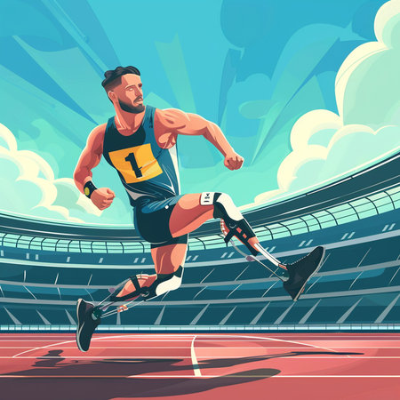 Athlete runner running on stadium track. Vector illustration in cartoon styleの素材