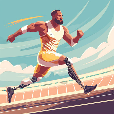 Athlete running on the track. Vector illustration of a man in sportswear running.の素材