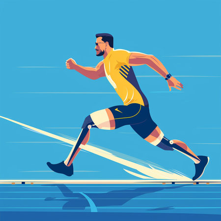 Athlete running at the finish line. Vector illustration in flat styleの素材