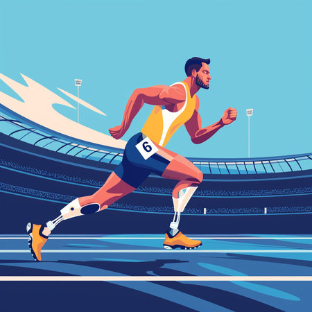 Running man. Athlete in sportswear on the stadium. Vector illustrationの素材