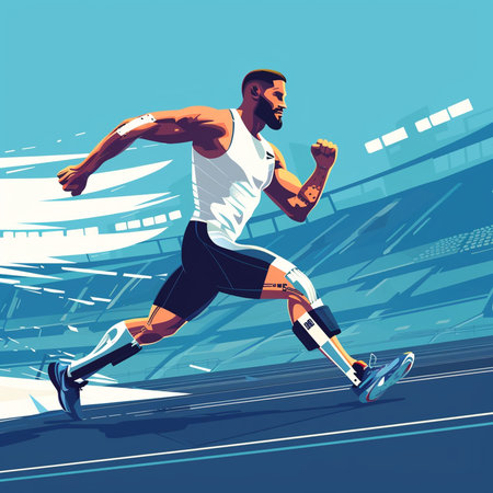 Running man. Athlete man jogging in stadium. Vector illustrationの素材