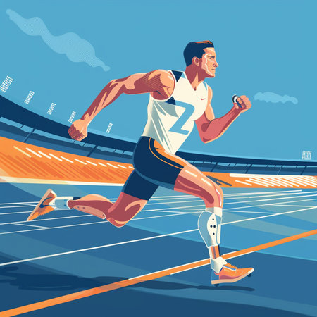 Running man. Athlete jogging on racetrack. Vector illustrationの素材