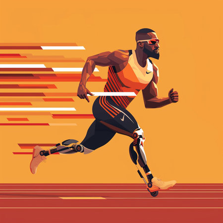 African american man running with prosthetic leg. Vector sports illustration.の素材