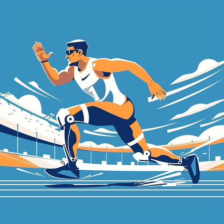 Athlete is running on the track. Vector illustration in flat styleの素材