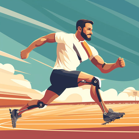 Vector illustration of a man running on the track. Healthy lifestyle concept.の素材