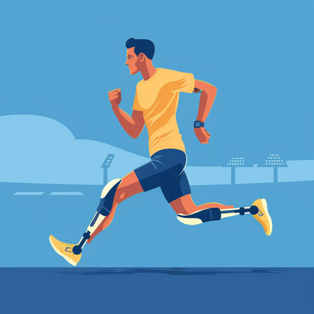 Running man. Vector illustration in flat style. Athlete running.の素材
