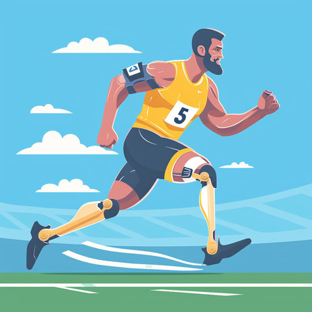 Running man with prosthetic leg. Sport vector illustration in cartoon styleの素材