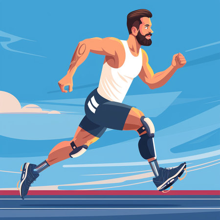 Running man. Vector illustration in flat cartoon style. Athlete running on the road.の素材