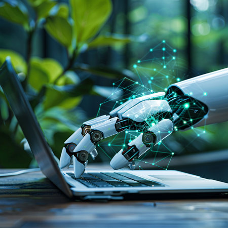 3d rendering artificial intelligence AI research of robot and cyborg development for future of people living.の素材