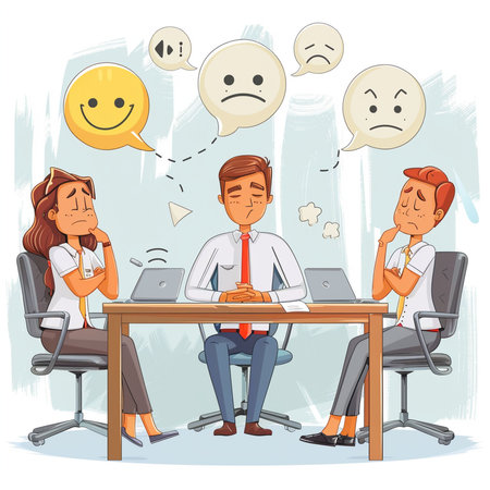 Businessman and businesswoman sitting at the table in office and talking. Vector illustration.の素材