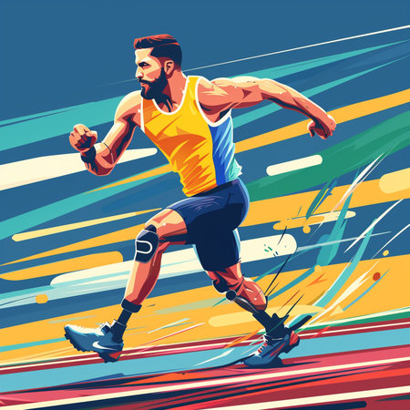 Running man. Athlete with prosthetic leg. Sport and healthy lifestyle. Vector illustrationの素材