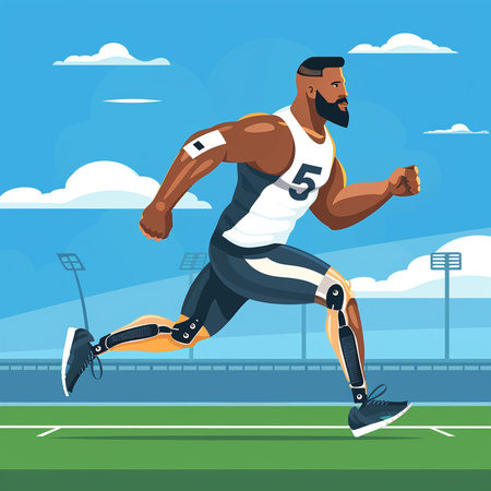Running man. Athlete in sportswear on the stadium. Vector illustrationの素材