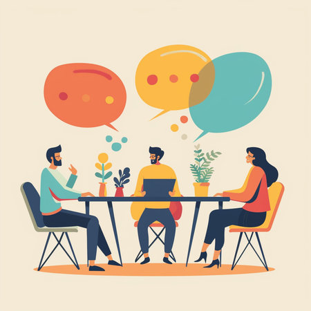 Business people sitting at the table and talking. Flat design vector illustration.の素材