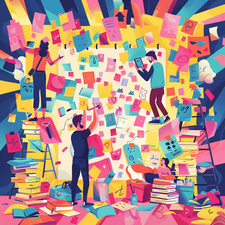 Vector illustration of office workers working in chaos. Flat design style.の素材