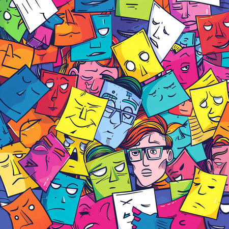 Seamless pattern with funny faces. Vector illustration in cartoon style.の素材