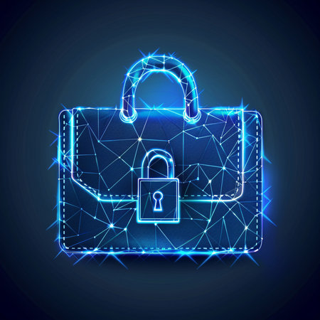 Vector illustration of a blue briefcase with a lock on a dark backgroundの素材