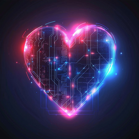 Abstract heart with electronic circuit on dark background, vector illustration eps10の素材