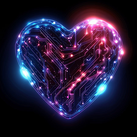 Circuit board heart on dark background. Eps 10 vector file.の素材