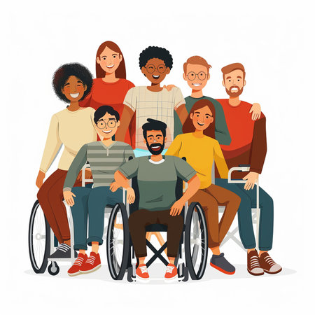 Disabled people. Group of people in a wheelchair. Vector illustration.の素材
