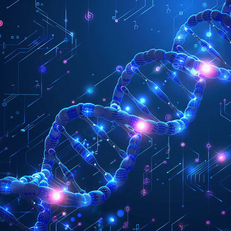 Digital illustration DNA structure on a blue background. 3d rendering.の素材