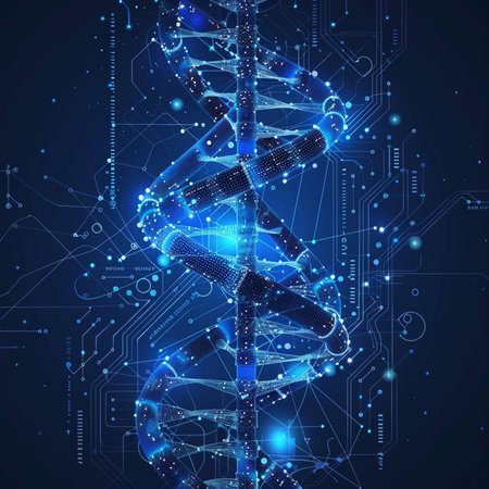 Abstract DNA structure on a blue background. Vector illustration. Technology concept.の素材