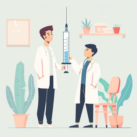 Doctor and patient with a syringe. Vector illustration in flat styleの素材