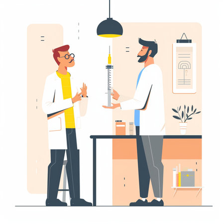 Doctor and patient in the clinic. Vector illustration in flat style.の素材