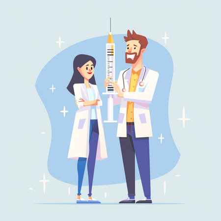 Vaccination concept. Doctor and nurse with syringe. Vector illustrationの素材