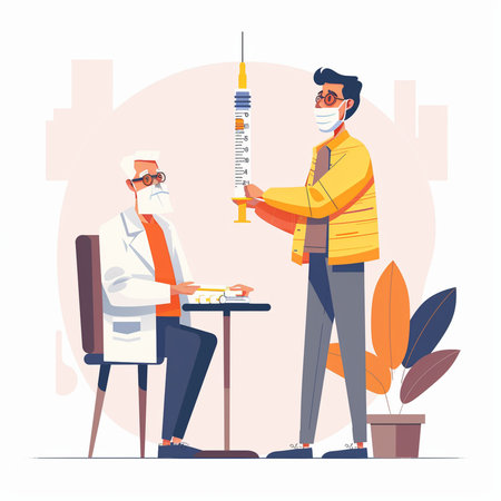 Vaccination concept. Doctor and patient. Vector illustration in flat styleの素材