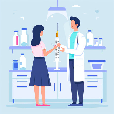 Patient and doctor in the hospital. Vaccination concept. Vector illustrationの素材