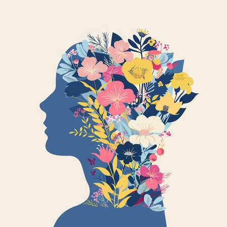 Silhouette of a woman with flowers in her head. Vector illustration.の素材