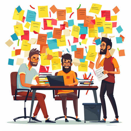 Office workers working with papers. Vector illustration in flat cartoon style.の素材