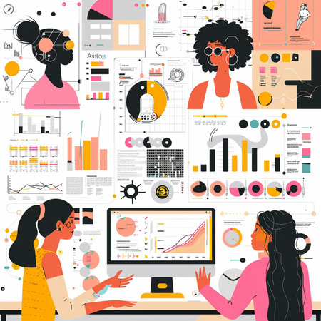 Business people working together in the office. Flat style vector illustration.の素材