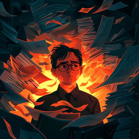 Funny man with a lot of books in his hands. Vector illustration.の素材