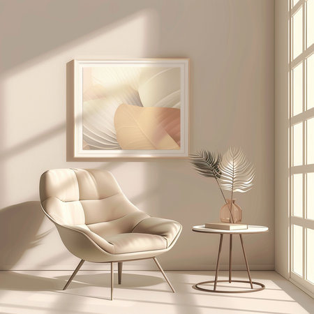 interior with armchair and plant, 3d render, illustrationの素材
