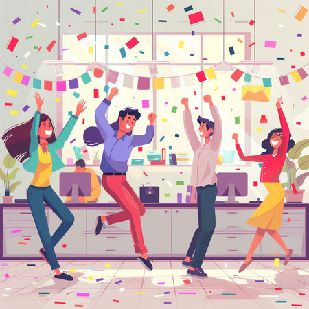Happy friends dancing and having fun at party. Flat vector illustration.の素材
