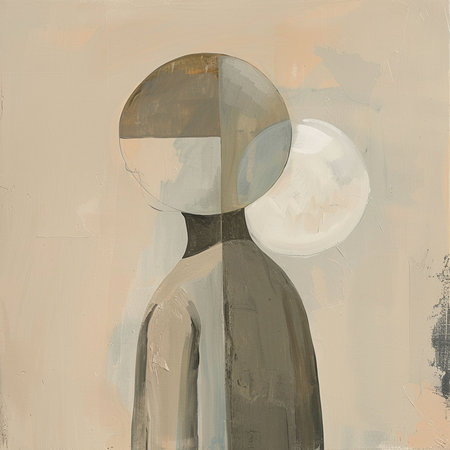 Abstract oil painting of a woman standing in front of a mirror.の素材