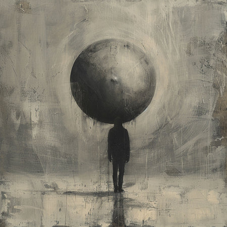 Man in front of a big planet on grunge background. 3d renderingの素材