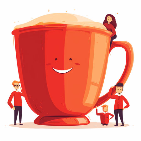 Coffee mug with people characters. Vector illustration in cartoon styleの素材