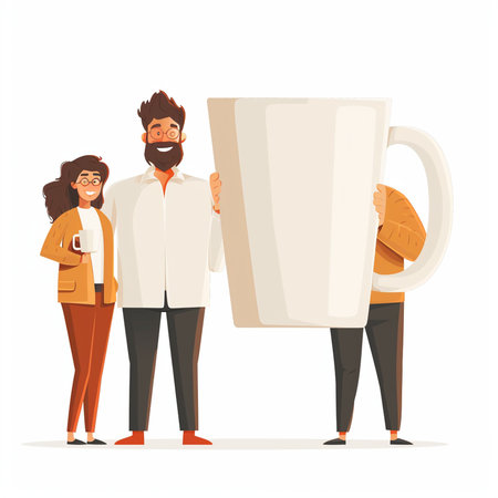 Couple of men and women holding a mug of beer. Vector illustrationの素材