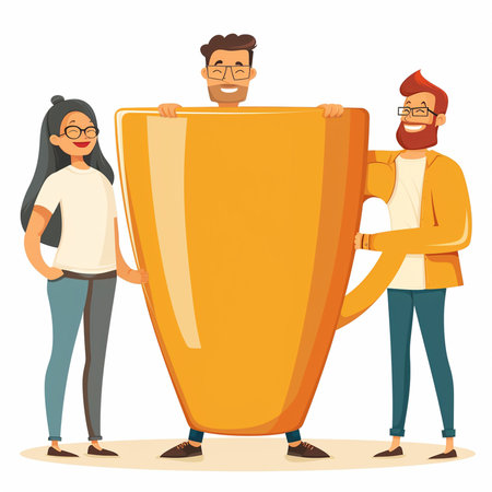 People holding big trophy cup. Cartoon illustration of people holding big trophy cup vectorの素材