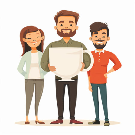 Group of business people standing together and holding cup. Vector illustration.の素材