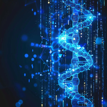 Abstract DNA structure on a dark blue background. 3D Renderingの素材