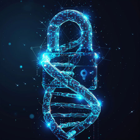 Cyber security concept. DNA chain and padlock. Polygonal vector illustration.の素材