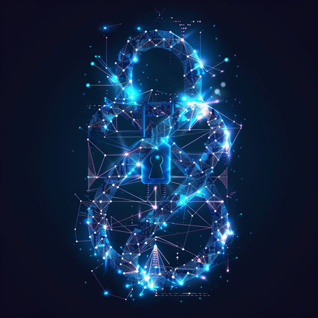 Cyber security concept. Abstract digital lock on blue background. Vector illustrationの素材