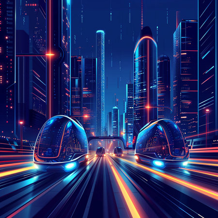 car on the road with motion blur and modern city background,illustrationの素材