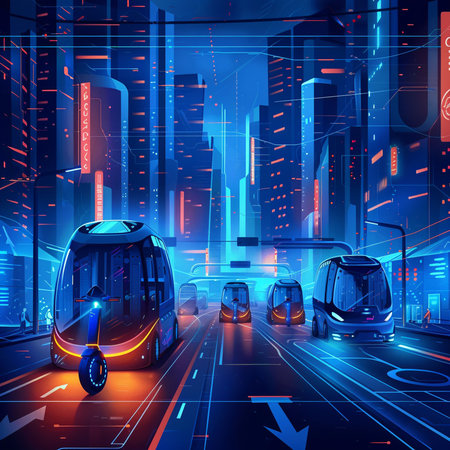 Modern city with high-rise buildings and a tram. Vector illustration.の素材