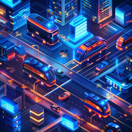 City street with cars and traffic lights. 3d isometric vector illustration.の素材
