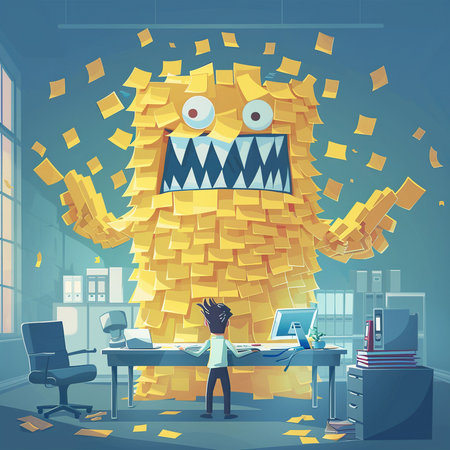 Funny cartoon monster in the office. Vector illustration of a monsterの素材